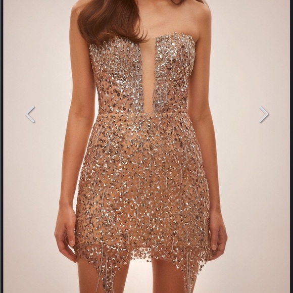 Milla radiant mini dress in gold with plunging neck line - Picture 1 of 5